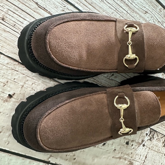 Marc Nolan Blake Triple Brown Suede Loafers with Gold Accent - Picture 2 of 4